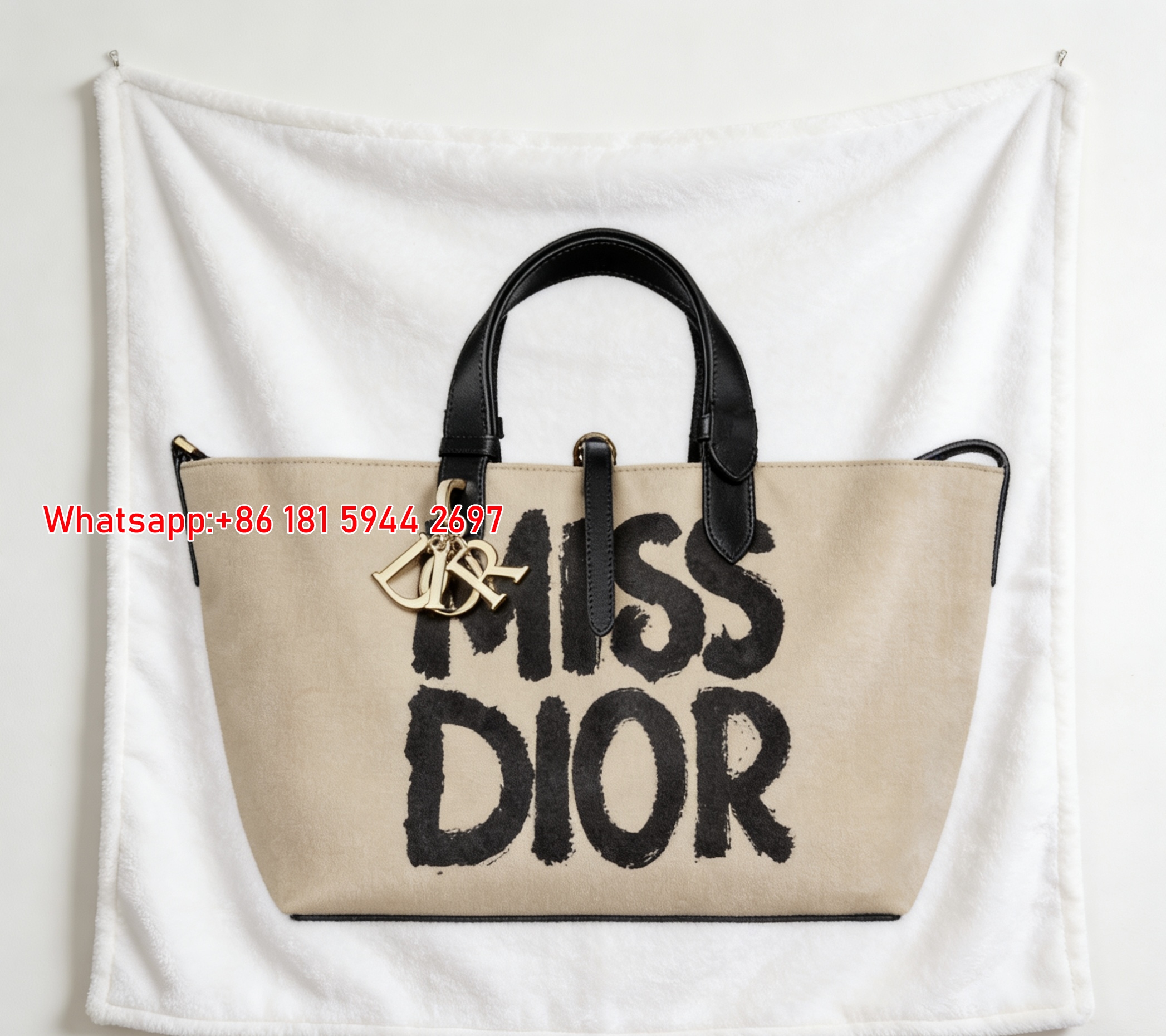 Miss Dior Beige Canvas Tote Bag Art Flannel Throw Blanket Sofa Cover Blanket D415